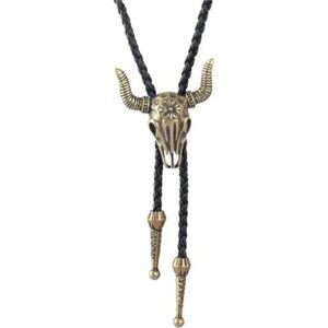 Cowhide Bolo Western Tie for Men and Women Cowboy Skull Bolo Tie-gold